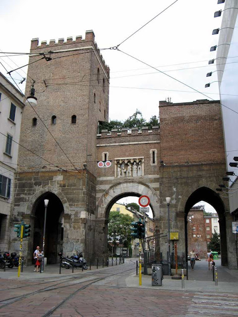 Medieval Gate of Porta Ticinese still standing in Milan