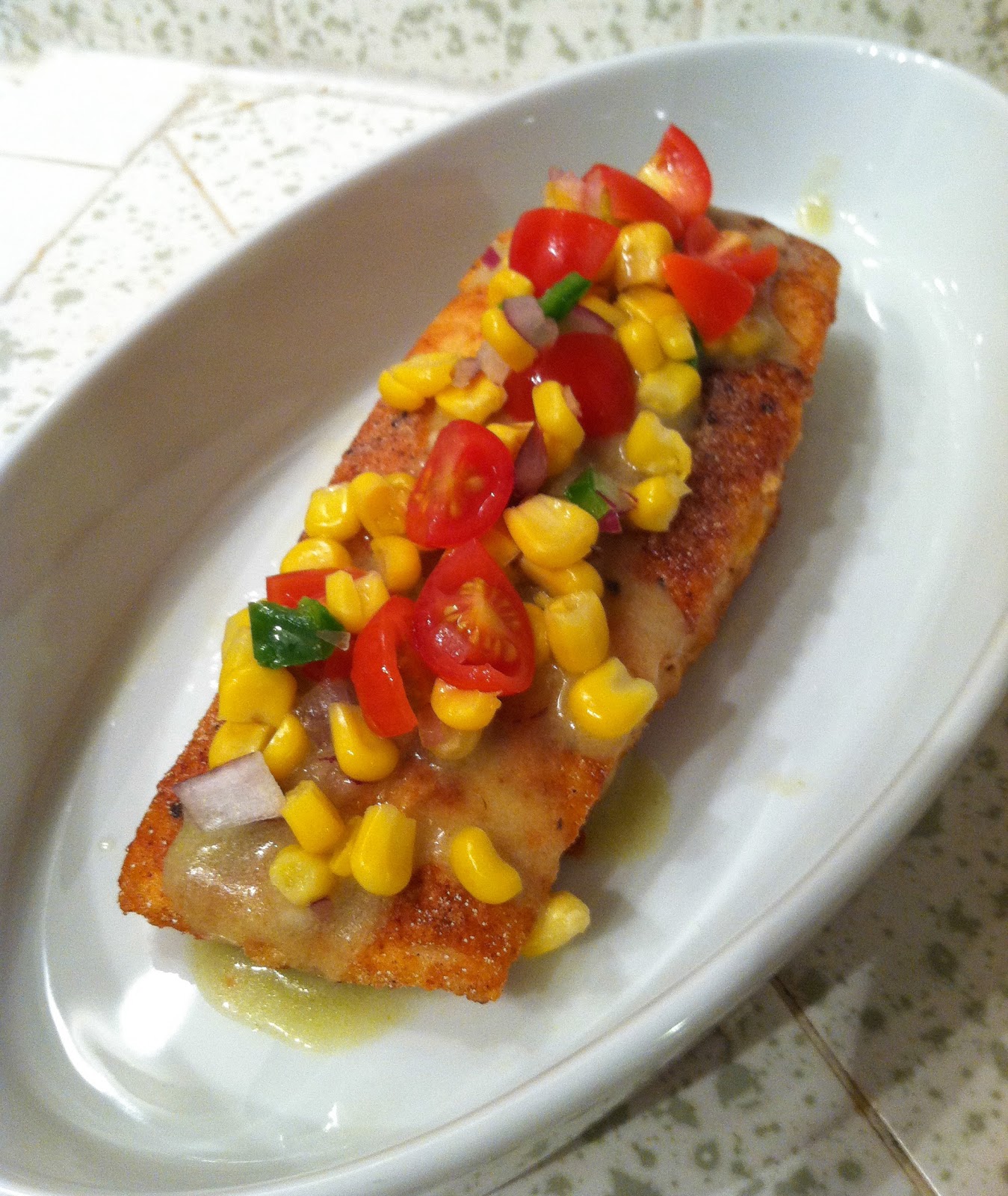 Annie's Gluten Free Grub Green Chili Halibut with Tomato Corn Relish