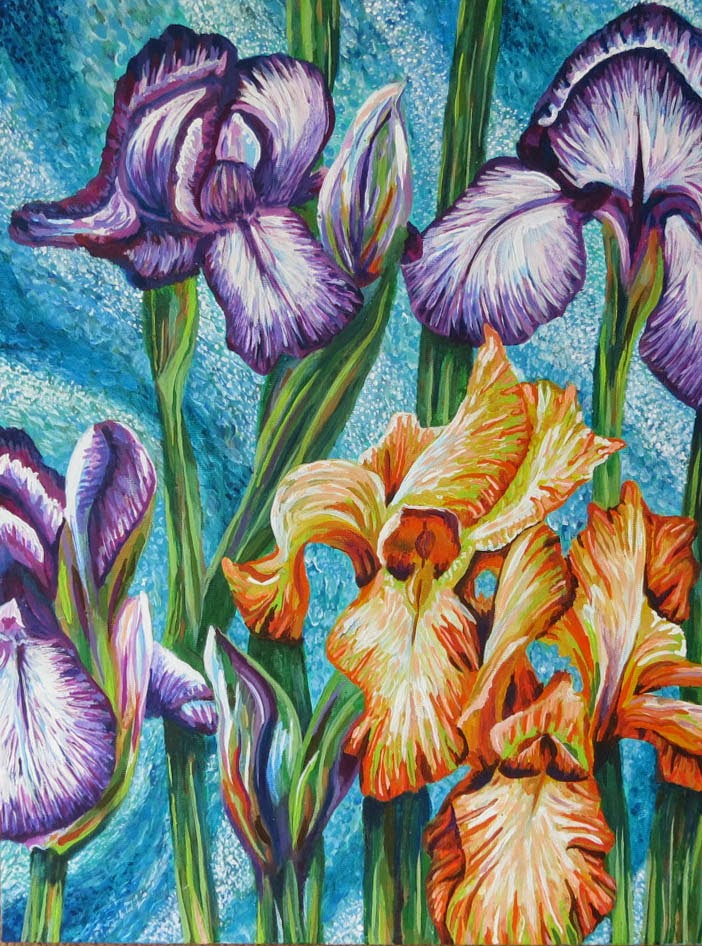 Rozartz Contemporary floral paintings Acrylic painting of 4 Irises
