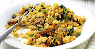 Mushroom, Spinach and Carrot Biryani cooked in a pressure cooker