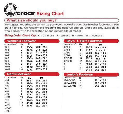 Crocs Youth Size Chart