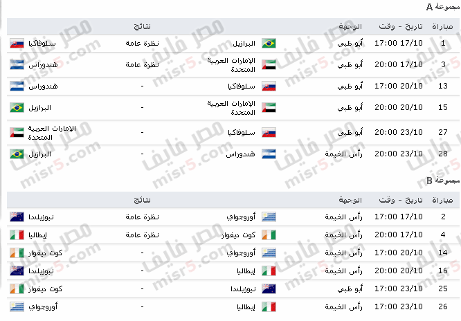 جدول مباريات كأس العالم للناشئين تحت 17 سنة 2013 في الإمارات	والقنوات الناقلة 9