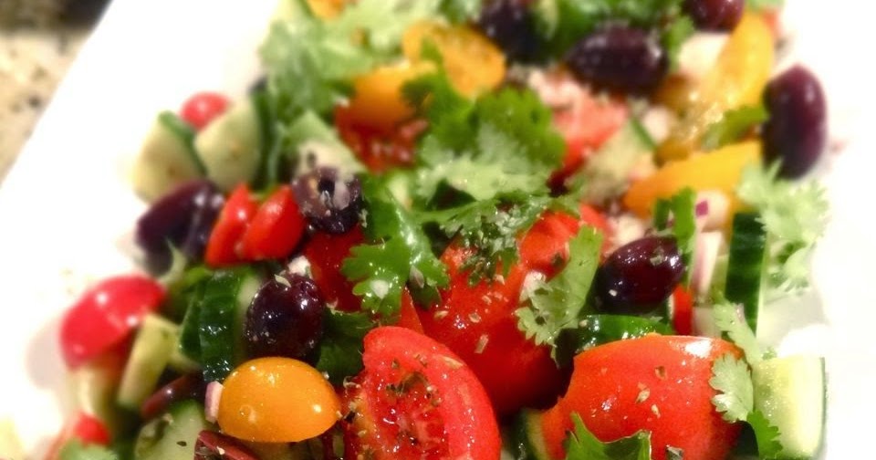 Scrumpdillyicious Mixed Tomato Salad with Cucumber & Olives