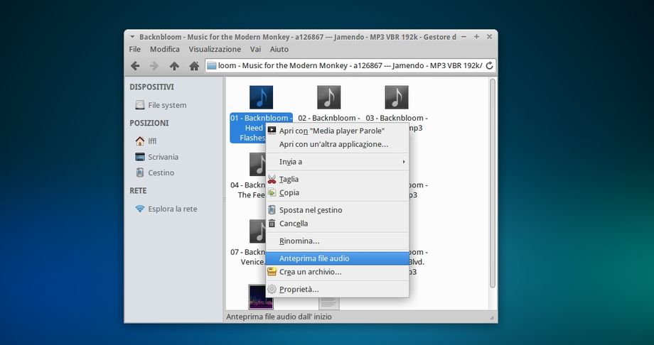 Anteprime file audio in Thunar 