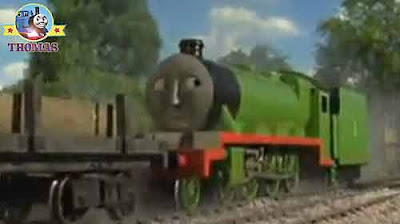 Train Thomas tank engine passed Henry the green engine hard at work the railway sidings cargo wagons