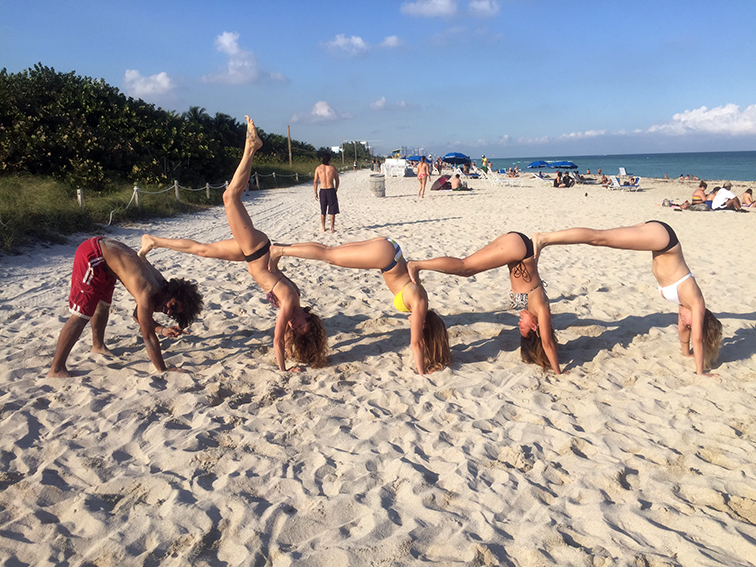 Yoga poses on the beach in Miami, fun in the sun, endless sumer