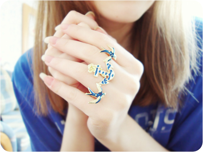 Swallows and Anchor Two Finger Ring, Jewelry, Rings, Two Finger Ring, Swallow, Anchor