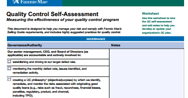 Mortgage News Digest: FNMA Quality Control Plan Review Checklist and