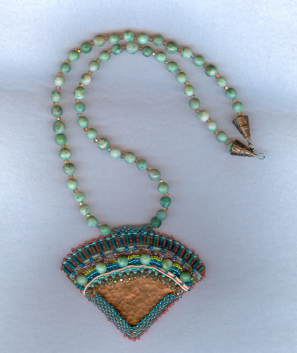 Necklace Copper fan and turquoise chain