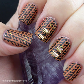 Halloween black and orange sweater jumper nail art with gold stud accents.