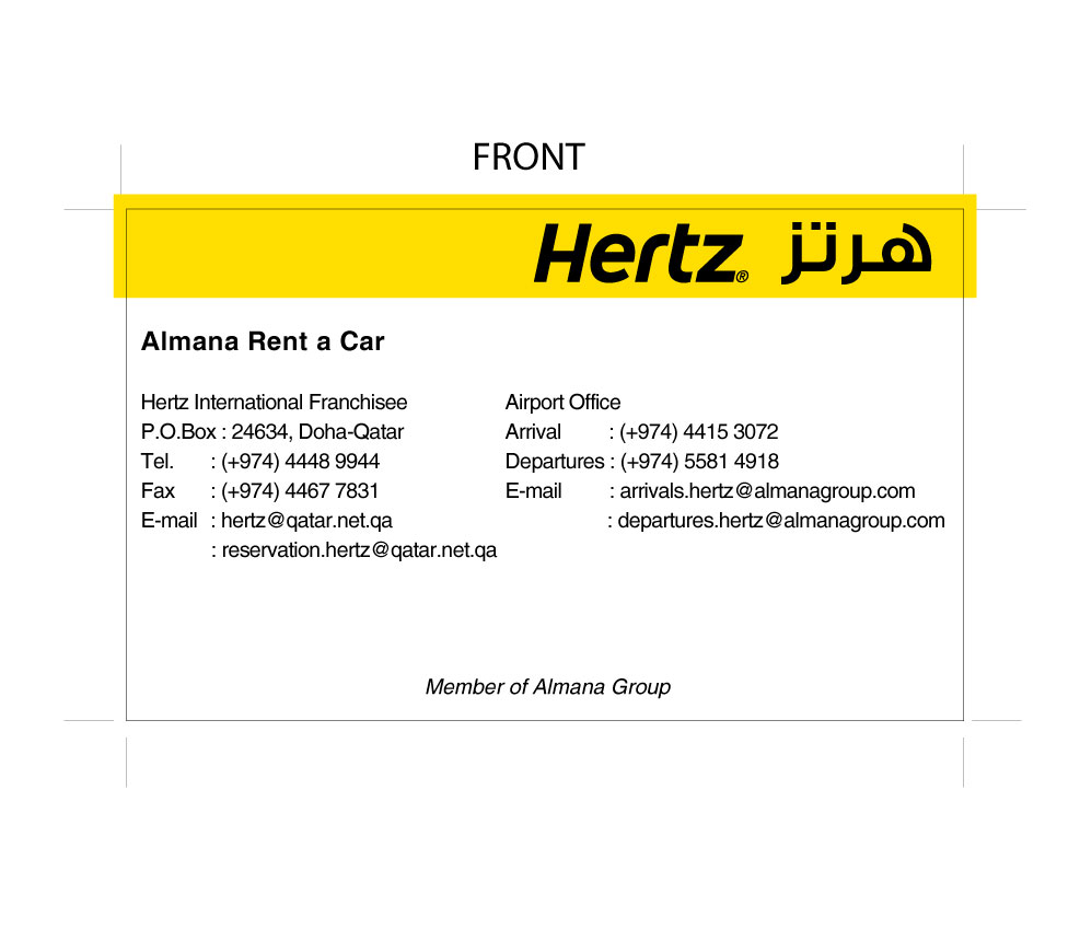 Qatar Business Card Almana Hertz Business Card