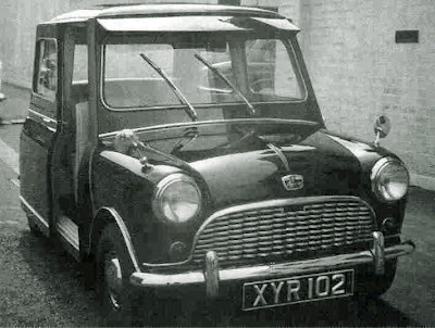  a small London cab from the 1960s based on an Austin Mini You tell me