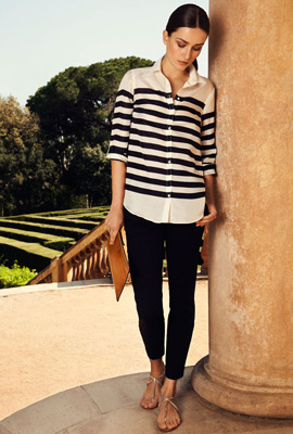 Pantalón tobillero y camisa rayas blanca y negra Massimo Dutti mujer primavera verano 2013 pantalón tobillero y camisa rayas blanca negra Massimo Dutti mujer primavera verano 2013