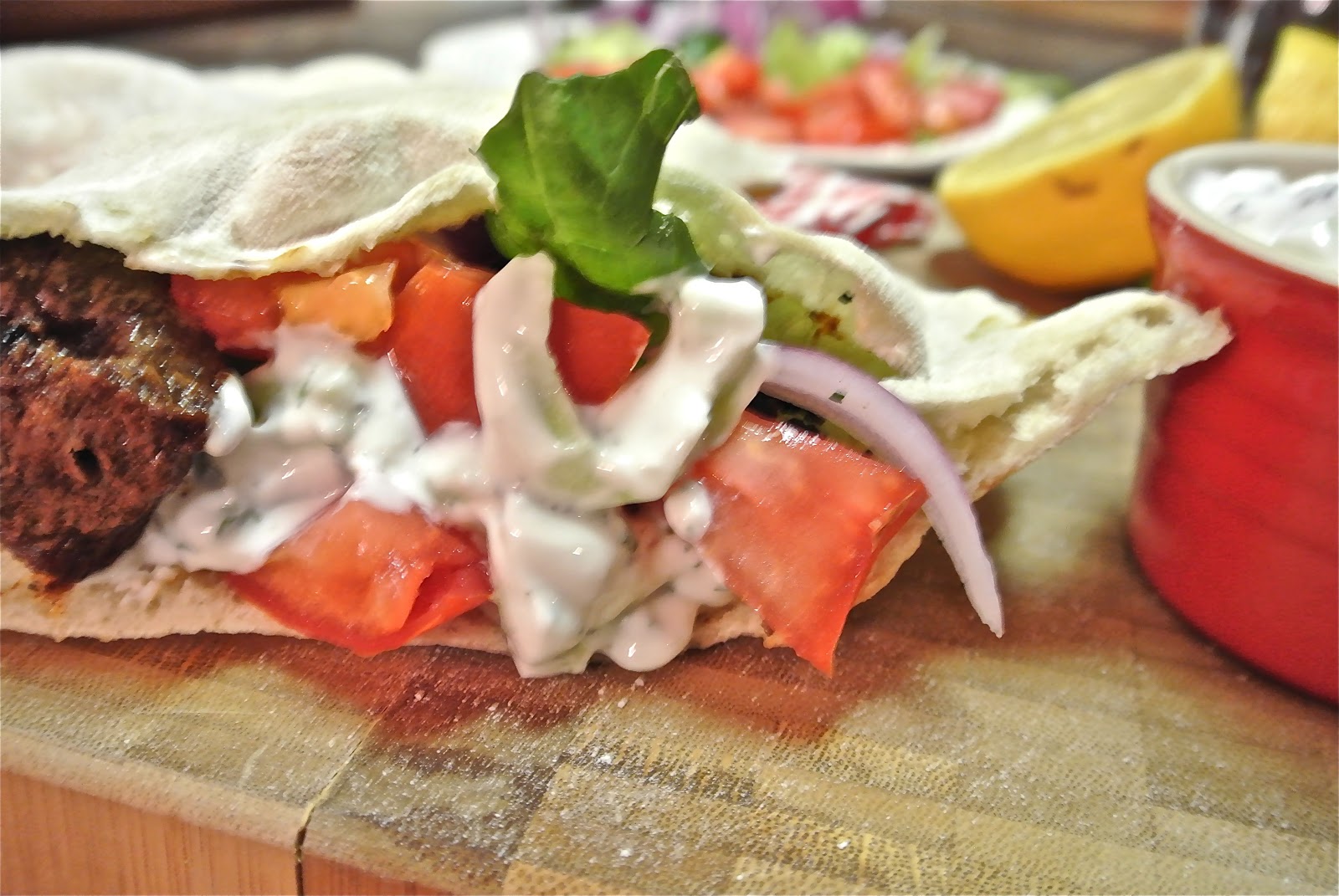 The Barbee Housewife Quick Filet Kabob Pita Sandwiches with Tzatziki