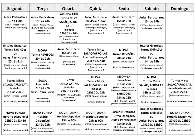 HORÁRIOS ACTUAIS - MAIO 2016