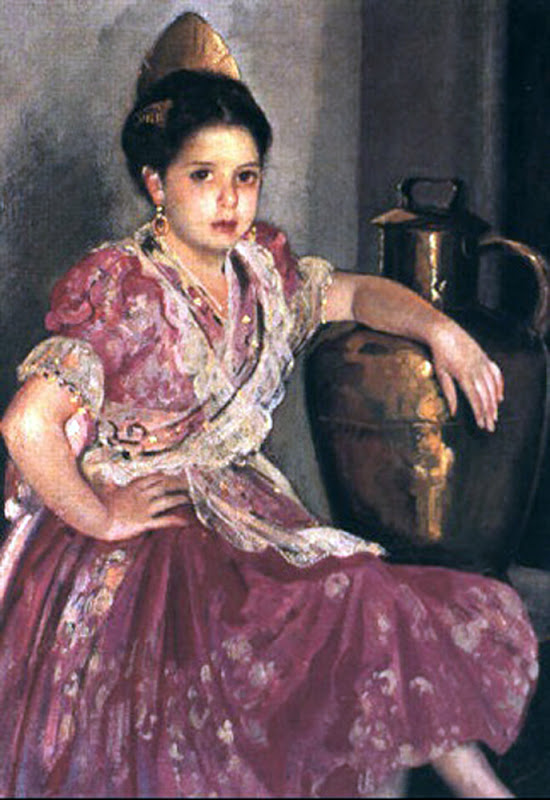 Rafael Argeles y Escriche, Niña Valenciana, Valencianas Pintadas Valencianas en Pintura, Pintura Costumbrista Valenciana, Pintura Valenciana, Labradora Valenciana, Niña fallera