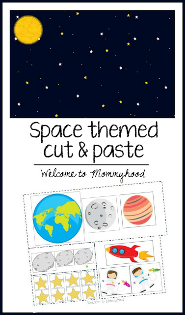 Free printable space themed cut and paste strips #cuttingstrips, #practicallife, #montessori, #preschoolactivities, #toddleractivities