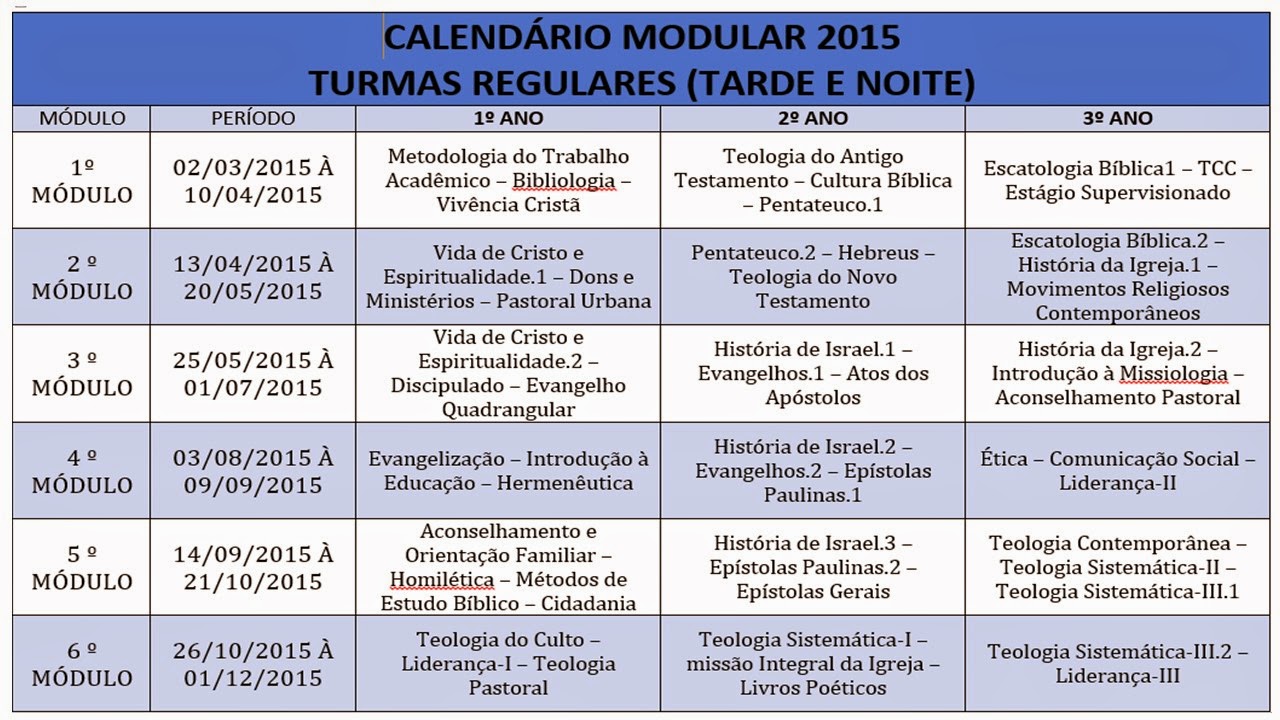Calendário Modular Regular 2015