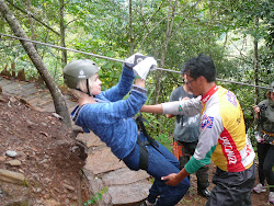 Finnish Lass Lotta Kvist on Flying Fox zipline, Caroico