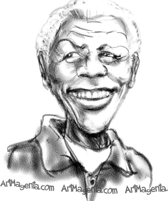 Nelson Mandela Nelson Mandela caricature cartoon. Portrait drawing by caricaturist Artmagenta.