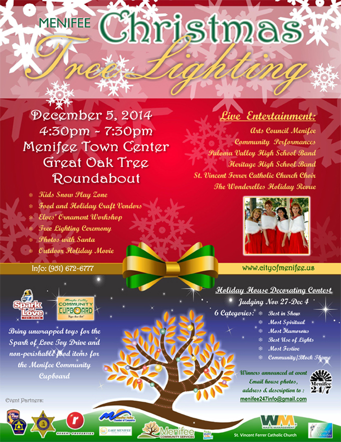 Lineup Announced for Christmas Tree Lighting Event Menifee 24/7