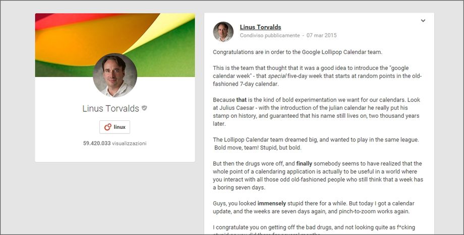 Google Plus - Linus Torvalds