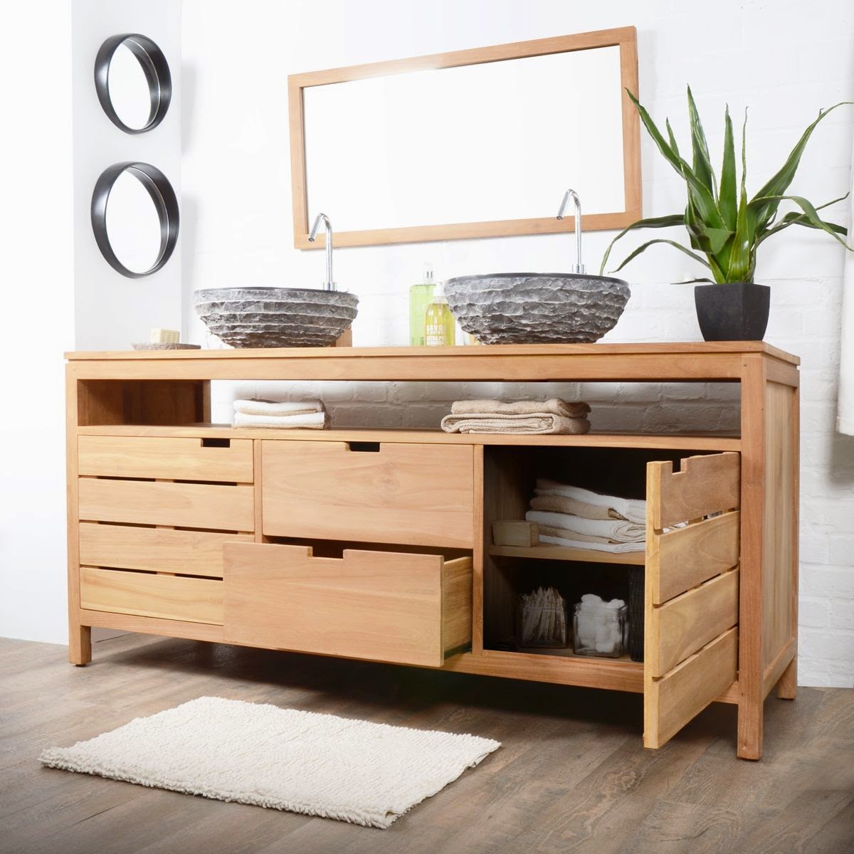 Meuble En Bois Salle De Bain : Meuble salle de bain bois 2 vasques Meuble d?coration maison Meuble En Bois Salle De Bain : Meuble salle de bain bois 2 vasques Meuble d?coration maison