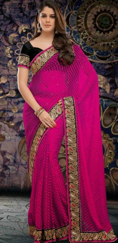 Brasso Magenta Designer Embroidery Saree with Unstitched Blouse 