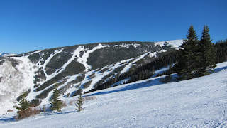 A view of the Birds of Prey runs (Red Tail, Goshawk, Peregrine and Golden Eagle) and Grouse Mountain from Larkspur Bowl.