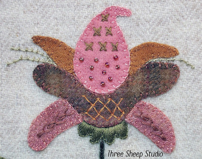 KIT Jacobean Flower Wool Applique, Hand Embroidery / KIT / Jac 013 