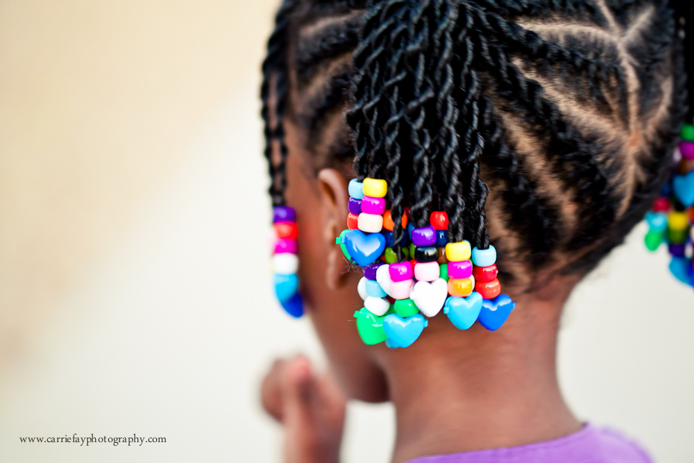 Beads, Braids and Beyond: Little Girls Natural Hair Style: Flat Twist  Ponytails with Twisted Bangs & Rainbow Beads