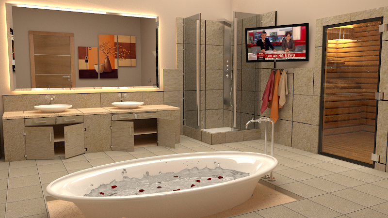 Below four next renders show my own design bathroom with a saun behind title=