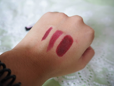 Maybelline Colour Drama in 310 Berry Much, Nars Velvet Matte Lip Pencil in Damned, Mac Lipstick in Diva