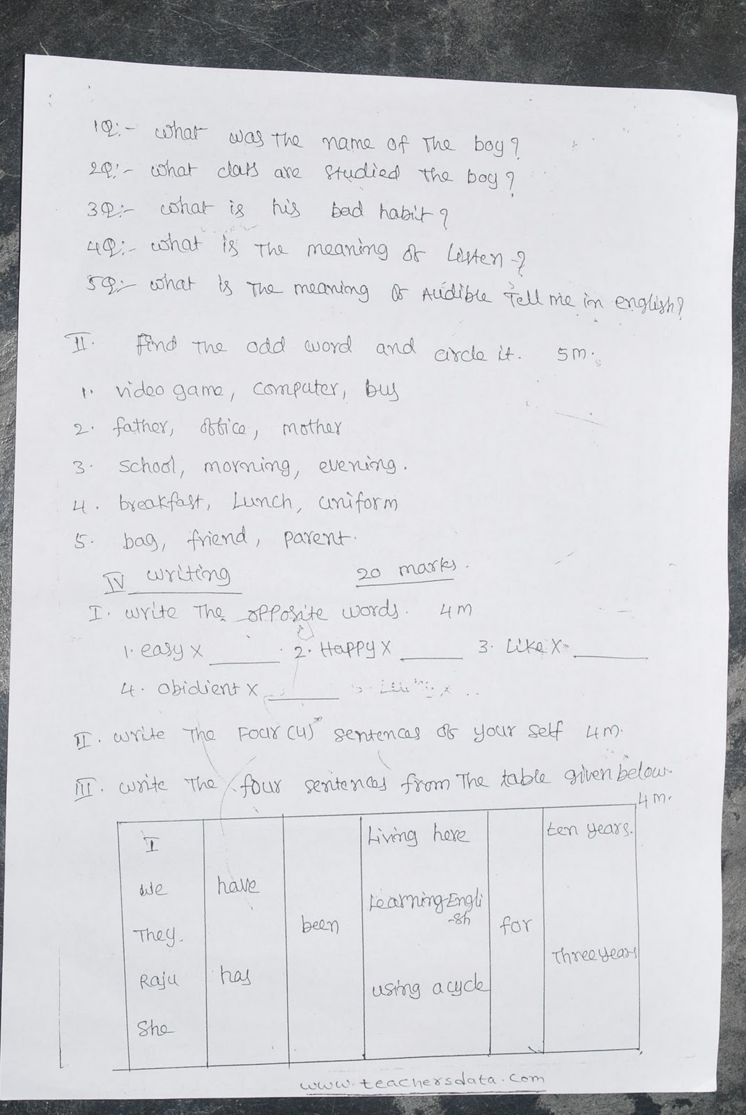 Class 5 english question paper 2021 image