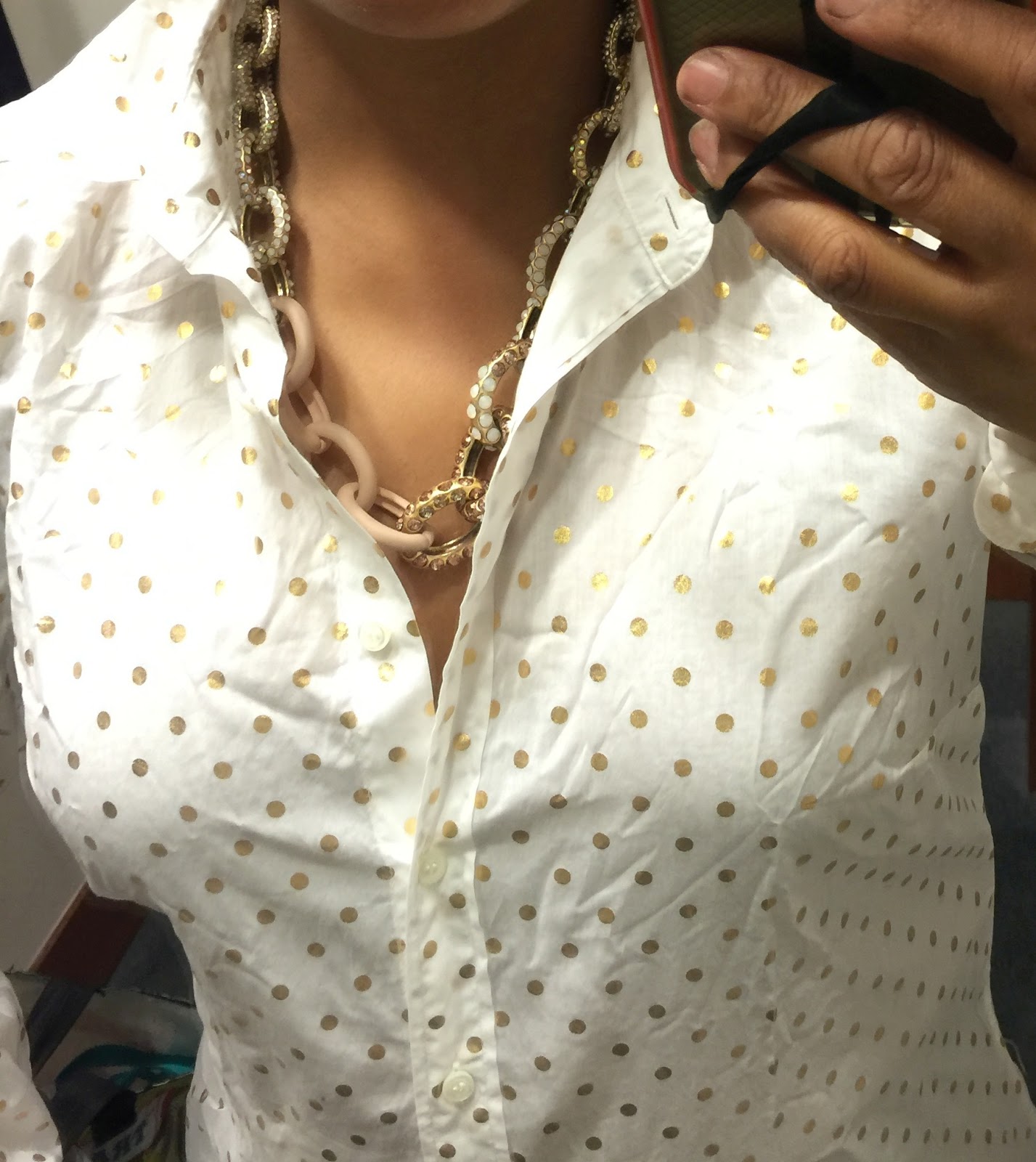 gold polka dot shirt