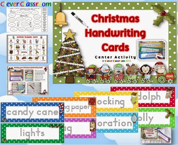 Christmas Handwriting Cards Center Activity Polka Dot Theme 43 pages
