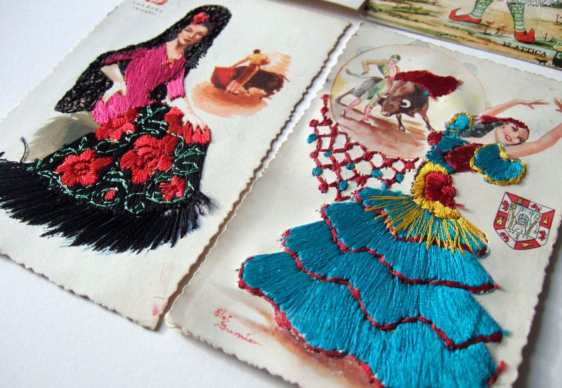 Curious Objects Friday Postcards Spanish Embroidered Cards