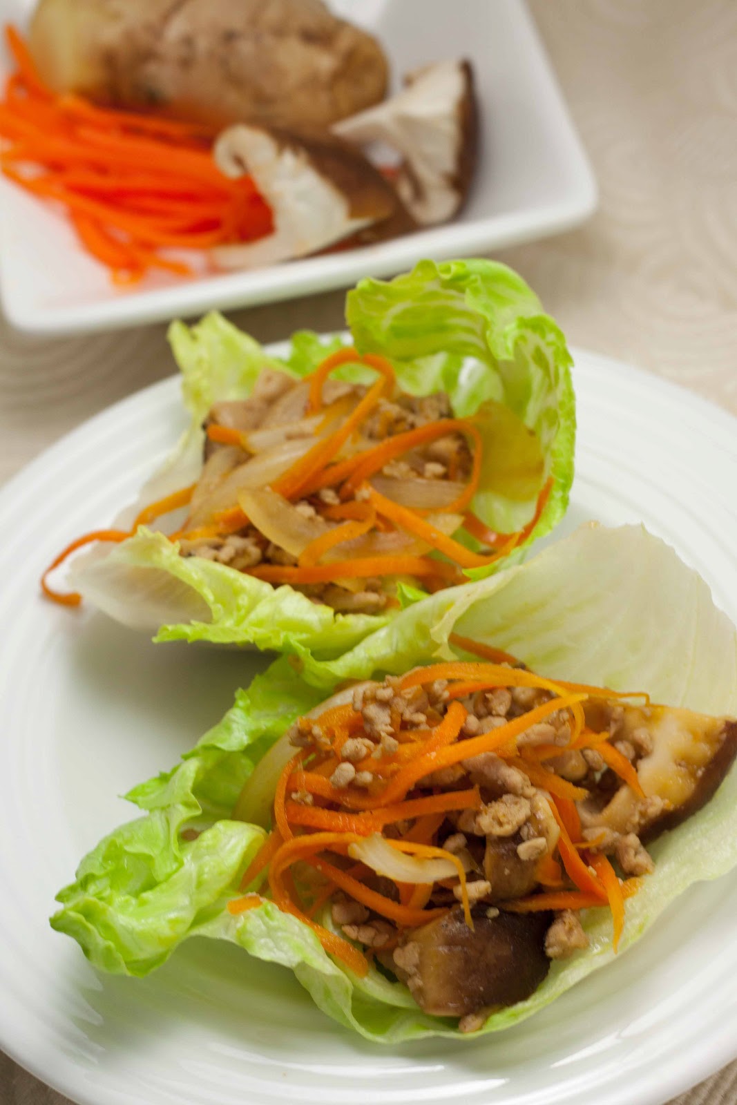Simply Cooked Pork and Shiitake Mushrooms in Lettuce Cups
