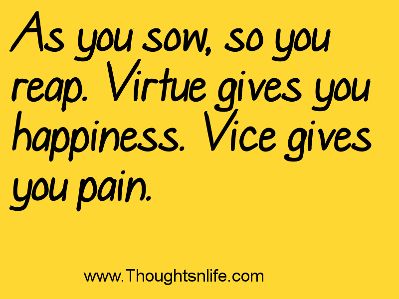 As you sow, so you reap. Virtue gives you happiness. Vice gives you pain.