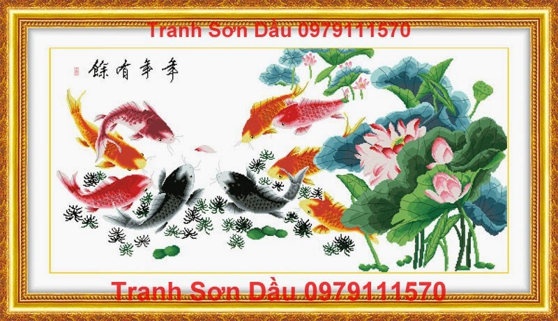 Tranh cá chép MS13 Tranh son dau, tranh sơn dầu, tranh ca, tranh cá, ca