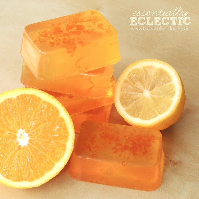 Orange Zest Lemon Soap Bars | www.EssentiallyEclectic.com | This orange zest lemon soap is quick and easy to make yourself and makes for a great gift! 