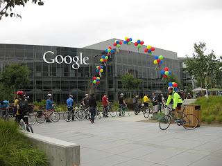 Cyclists arriving at work