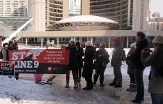 Demonstration against Enbridge Line 9 at Toronto City Hall, Saturday January 26 2013.