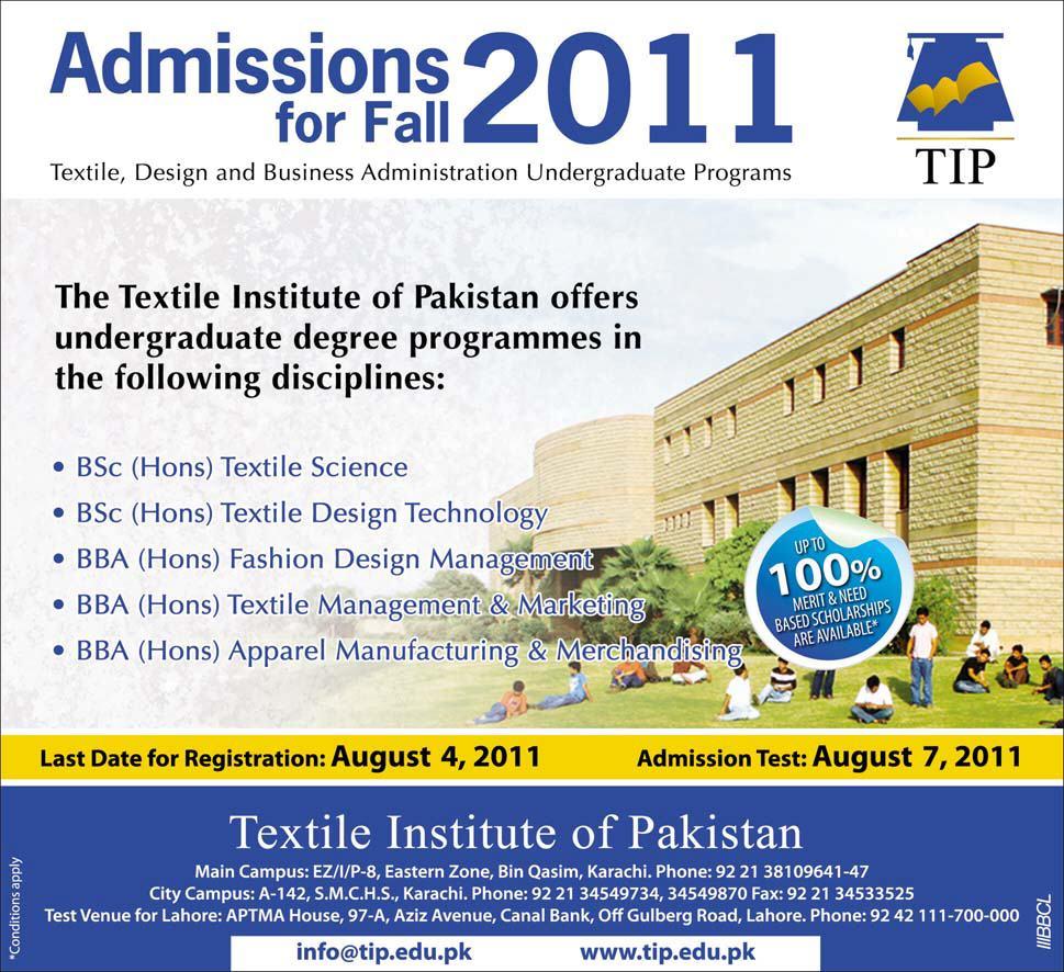 Admission in Pakistan TIP Textile Institute of Pakistan admission