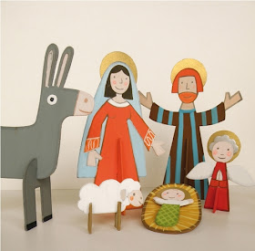 La crèche en carton, Marie, Joseph et Jésus