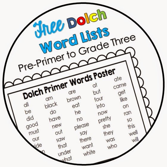 Free PDFdownload: Pre-primer, Primer, Grade One, Grade two and Grade Three Dolch lists