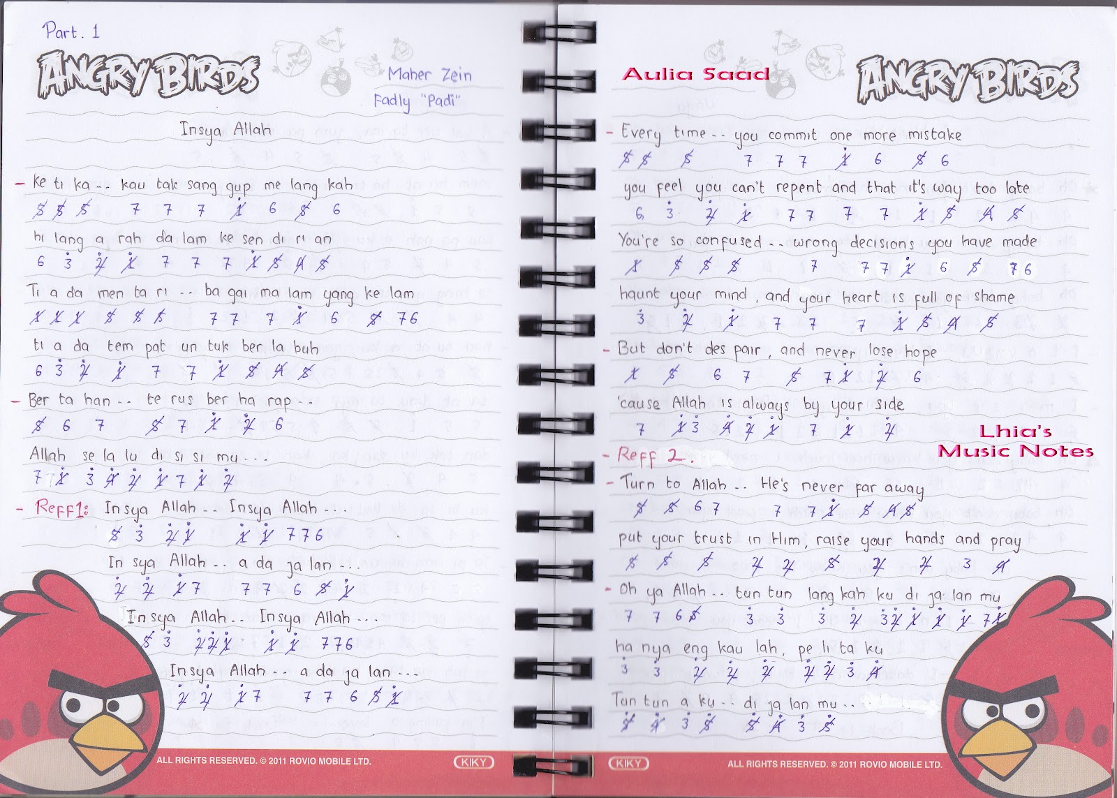 Catatan Not Lagu - Maher Zain & Fadly "Insya Allah" (Piano Pemula