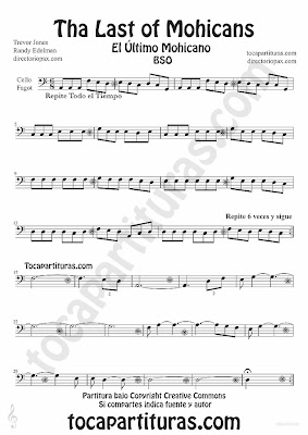 Tubescore The Last of the Mohicans sheet music for Cello and Bassoon Last of Mohicans Soundtrak 