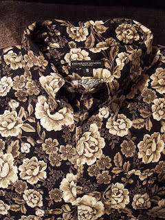 engineered garments tab collar shirt in khaki printed floral