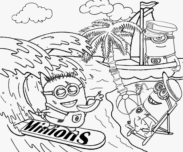 Minion Beach Coloring Pages Printable